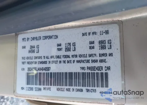 1999 Dodge Intrepid Es z USA, uszkodzony, nr VIN 2B3HD56J4XH646587